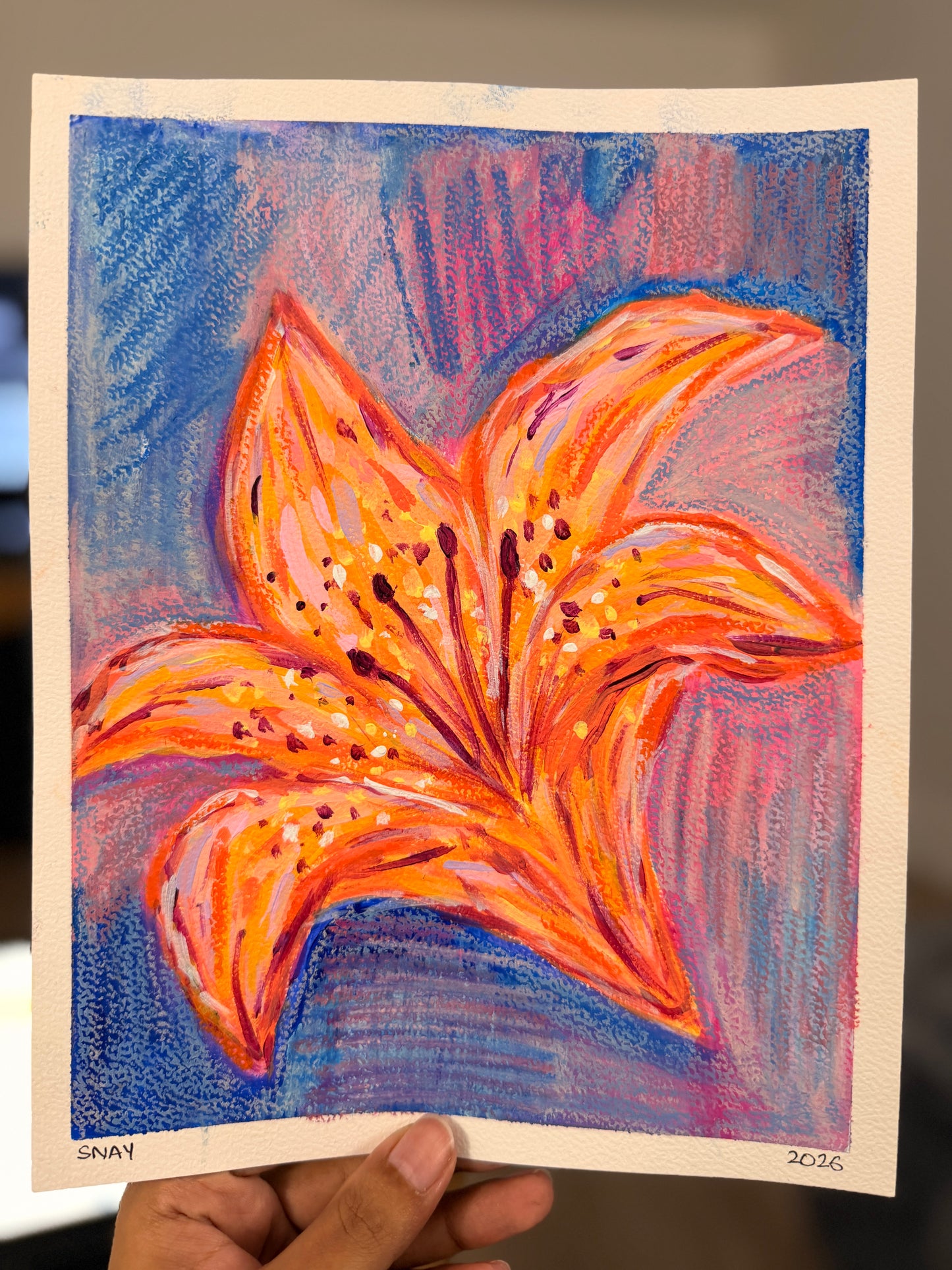 "Orange Lily" Original Acrylic Painting Study on Paper (8" × 10") | Art by Snay