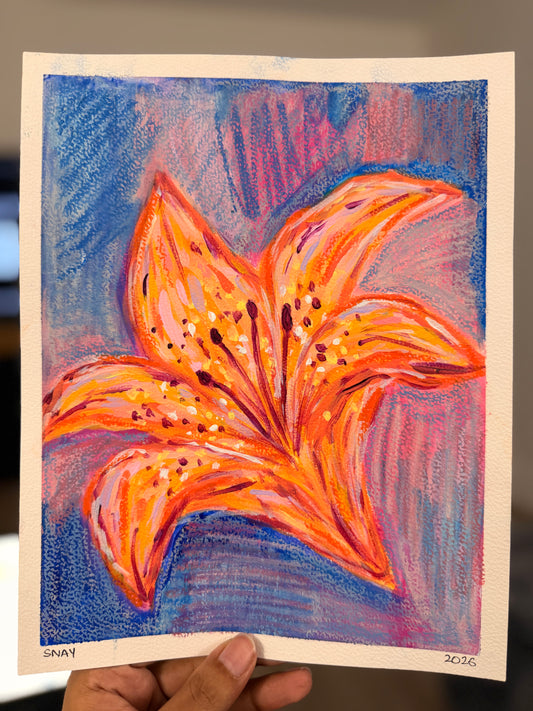 "Orange Lily" Original Acrylic Painting Study on Paper (8" × 10") | Art by Snay