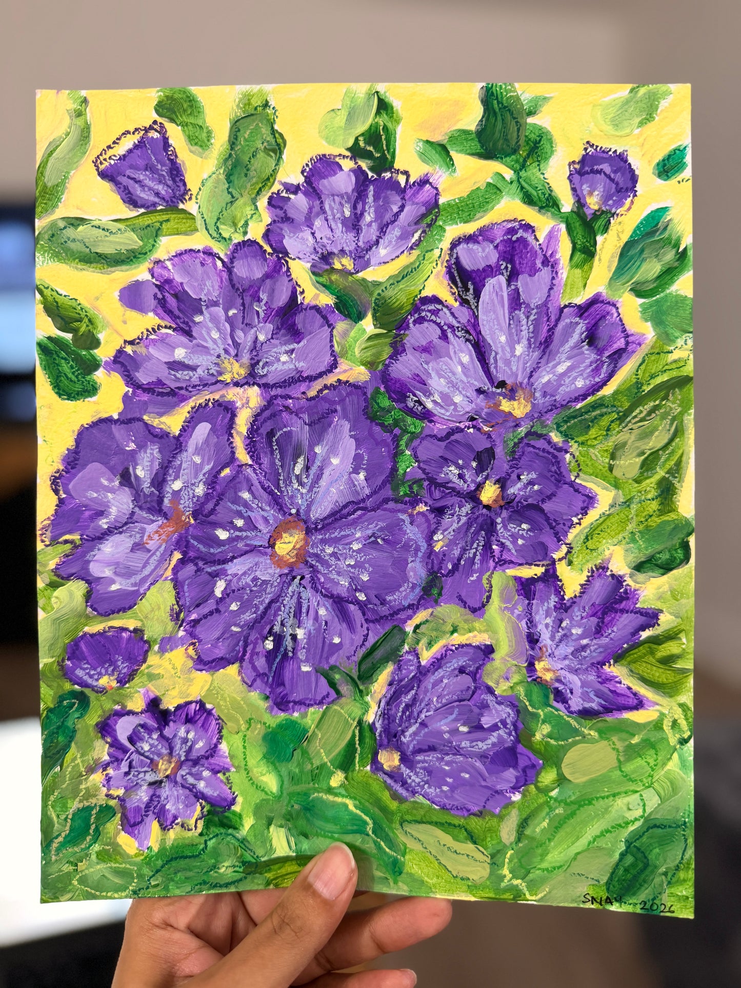 "Purple Florals" Original Acrylic Painting Study on Paper (8" × 10") | Art by Snay