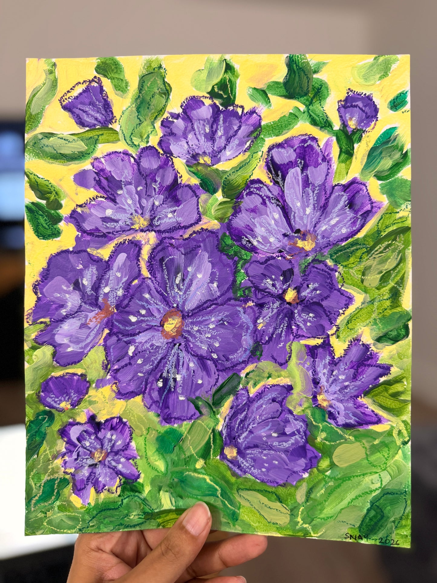 "Purple Florals" Original Acrylic Painting Study on Paper (8" × 10") | Art by Snay
