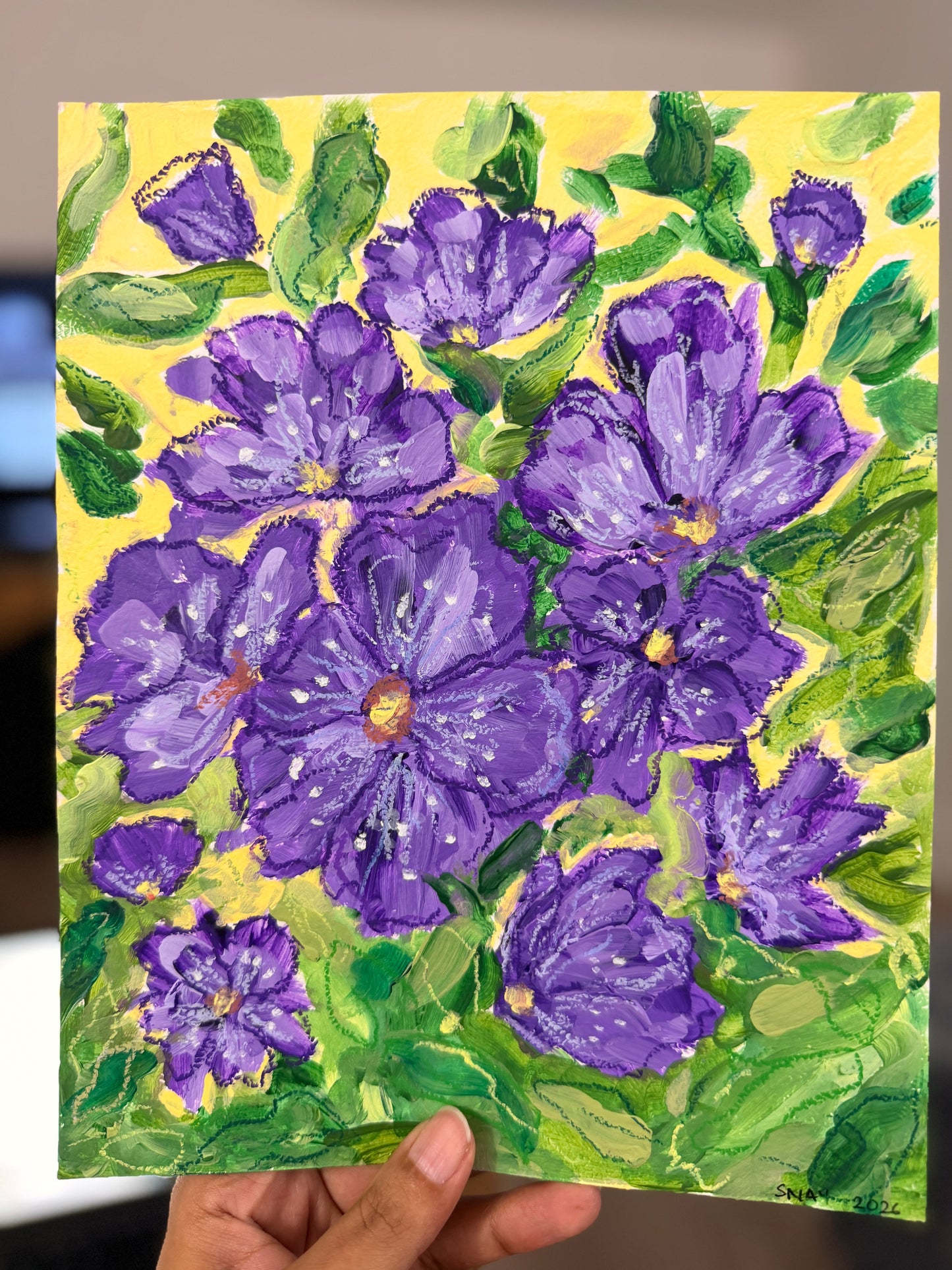 "Purple Florals" Original Acrylic Painting Study on Paper (8" × 10") | Art by Snay
