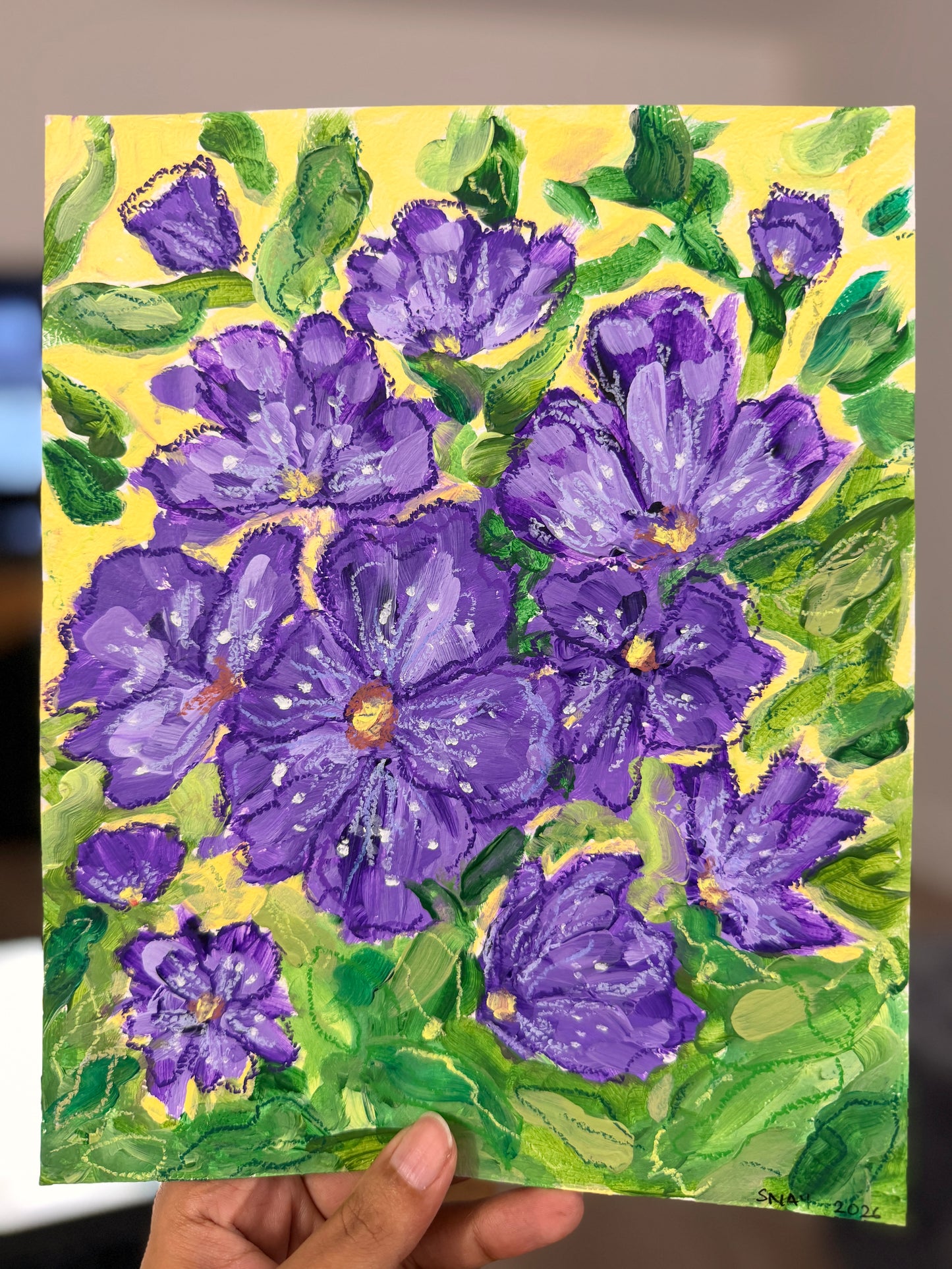 "Purple Florals" Original Acrylic Painting Study on Paper (8" × 10") | Art by Snay