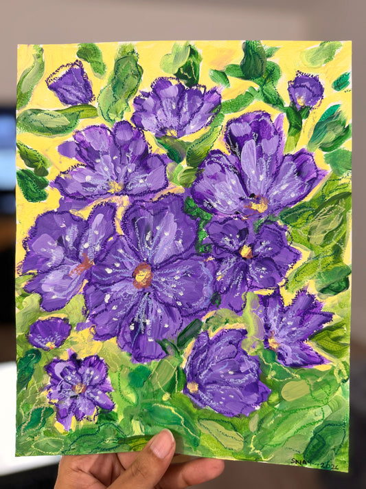 "Purple Florals" Original Acrylic Painting Study on Paper (8" × 10") | Art by Snay