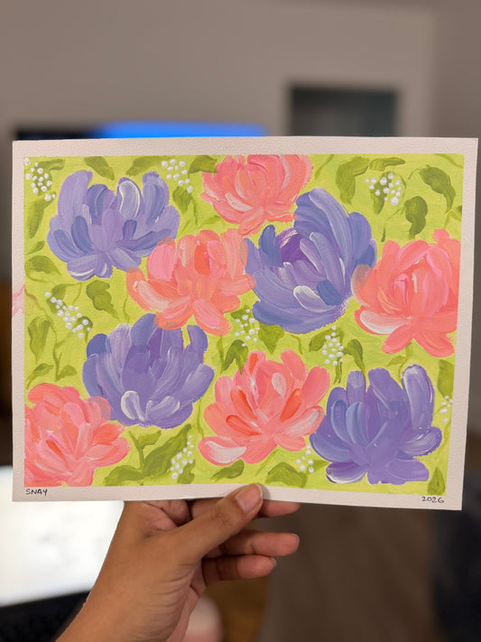 "Pastel Florals" Original Acrylic Painting Study on Paper (8" × 10") | Art by Snay