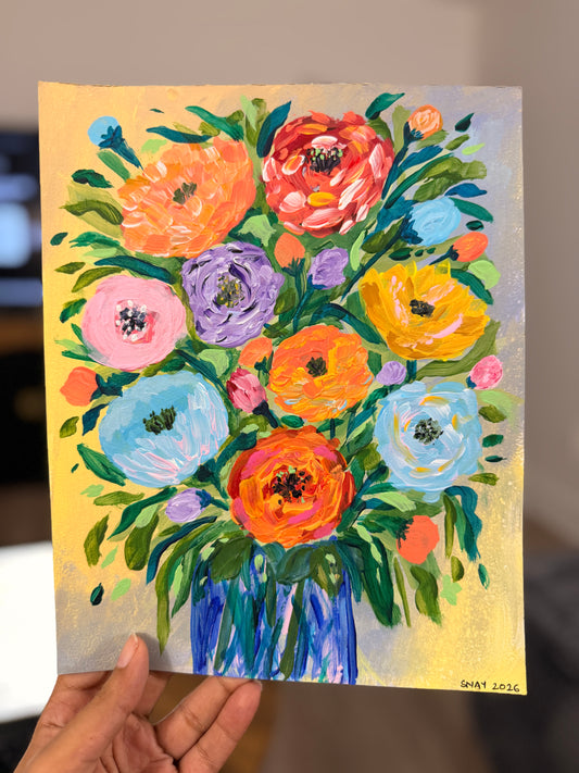 "Wild Bouquet" Original Acrylic Painting Study on Paper (8" × 10") | Art by Snay