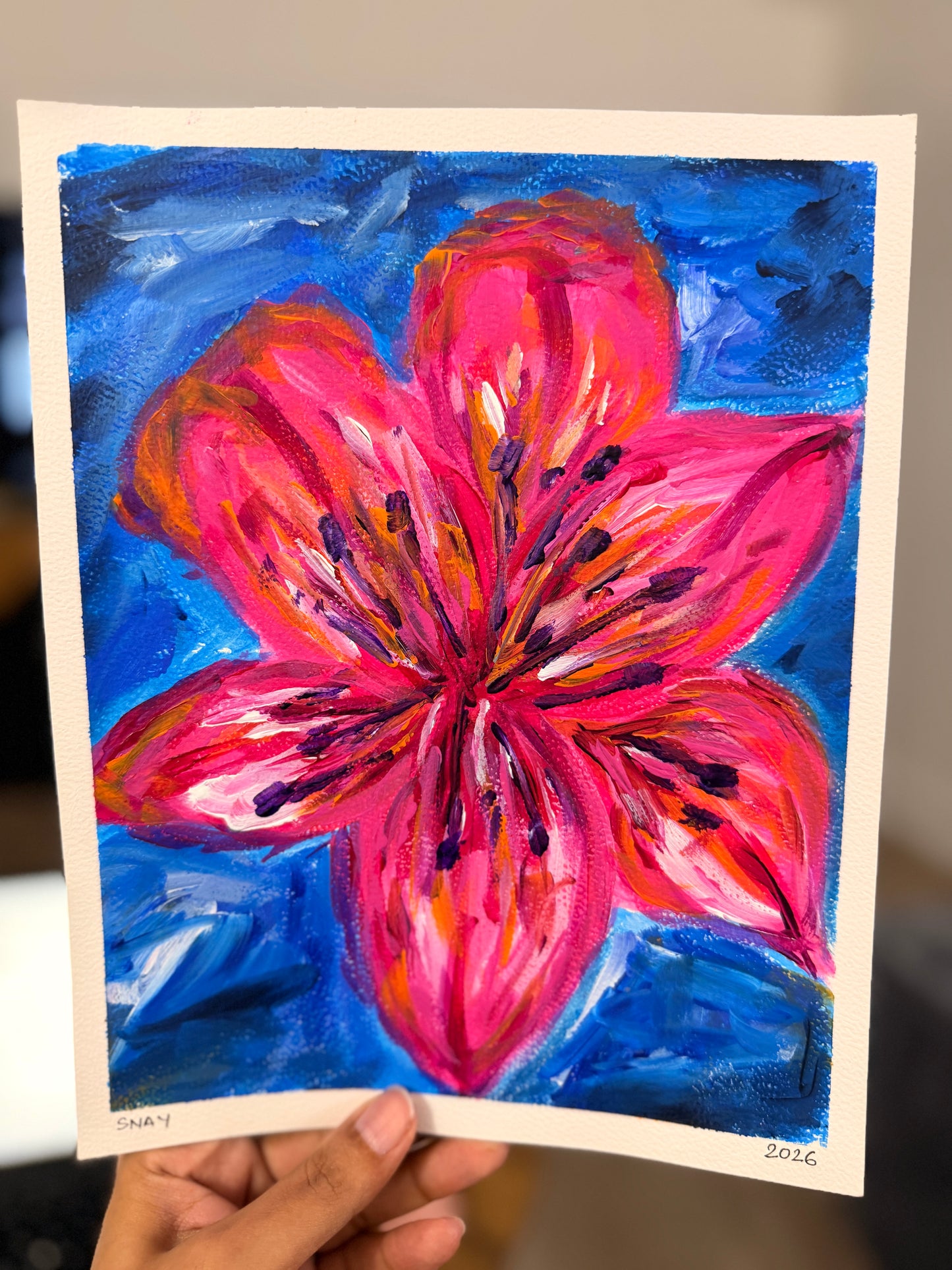 "Wild Lily" Original Acrylic Painting Study on Paper (8" × 10") | Art by Snay