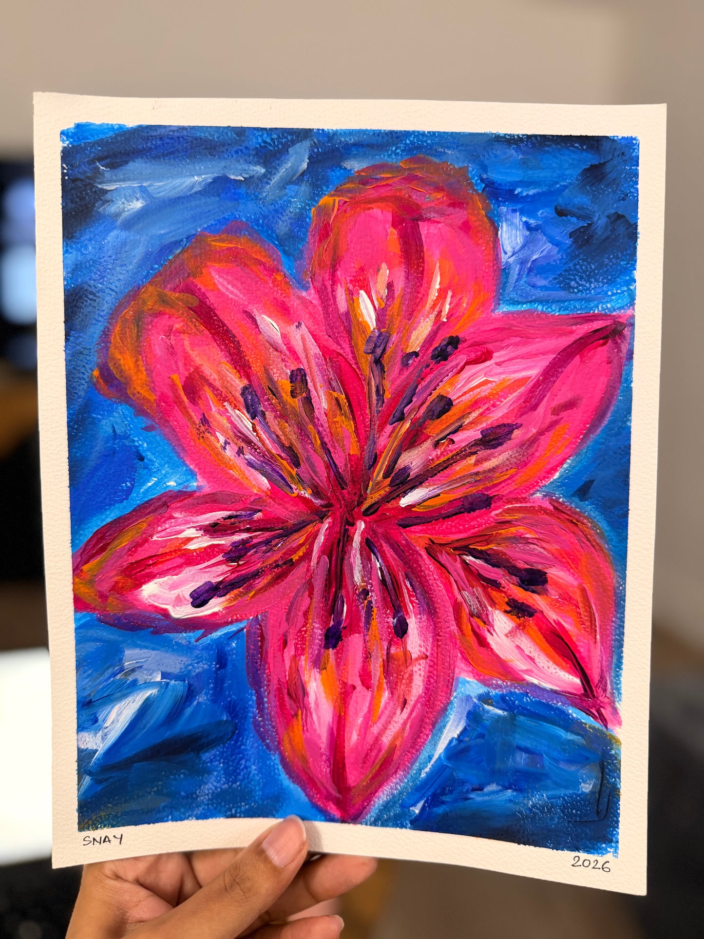 "Wild Lily" Original Acrylic Painting Study on Paper (8" × 10") | Art by Snay