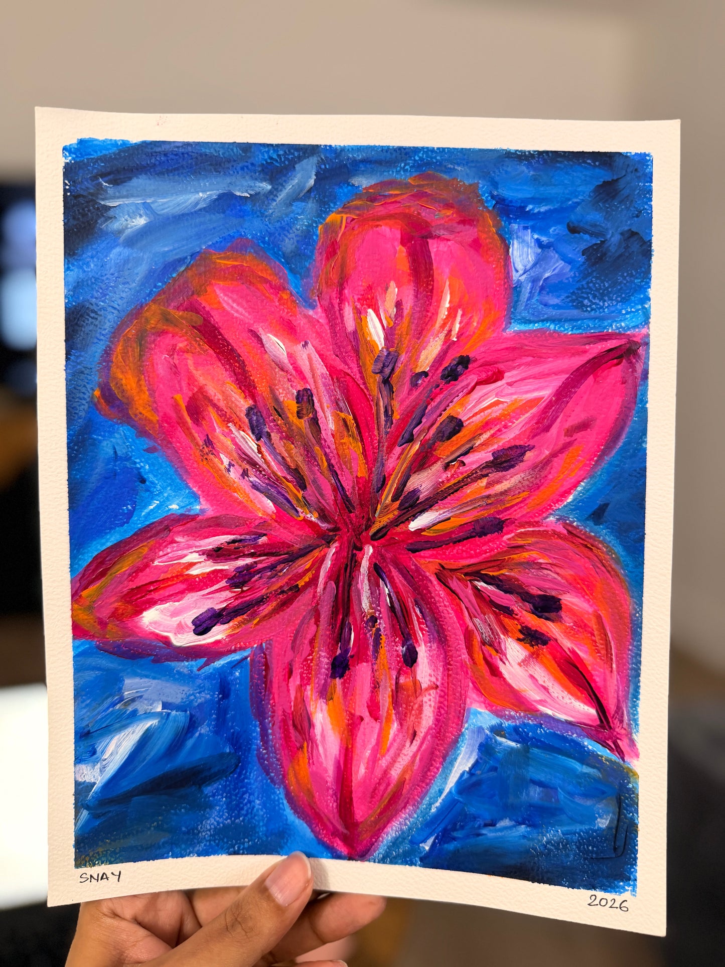 "Wild Lily" Original Acrylic Painting Study on Paper (8" × 10") | Art by Snay
