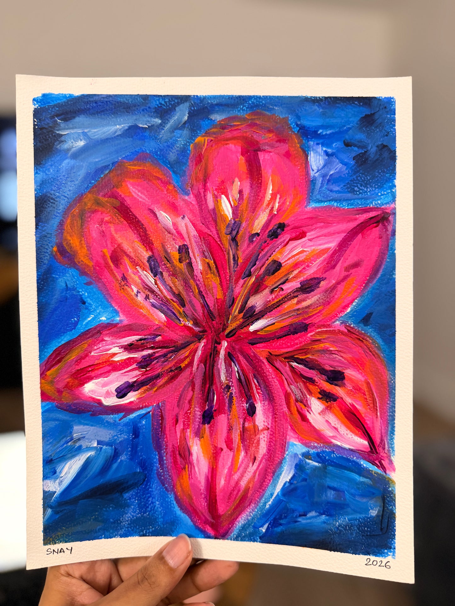 "Wild Lily" Original Acrylic Painting Study on Paper (8" × 10") | Art by Snay