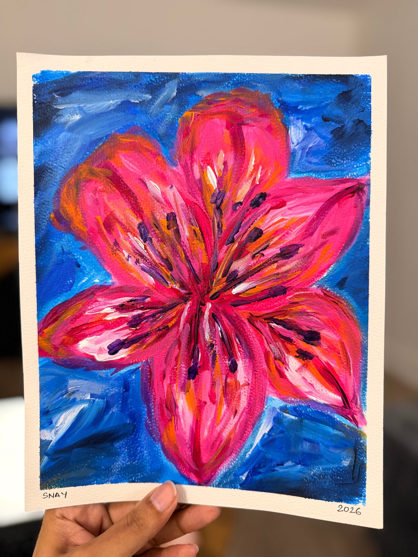 "Wild Lily" Original Acrylic Painting Study on Paper (8" × 10") | Art by Snay