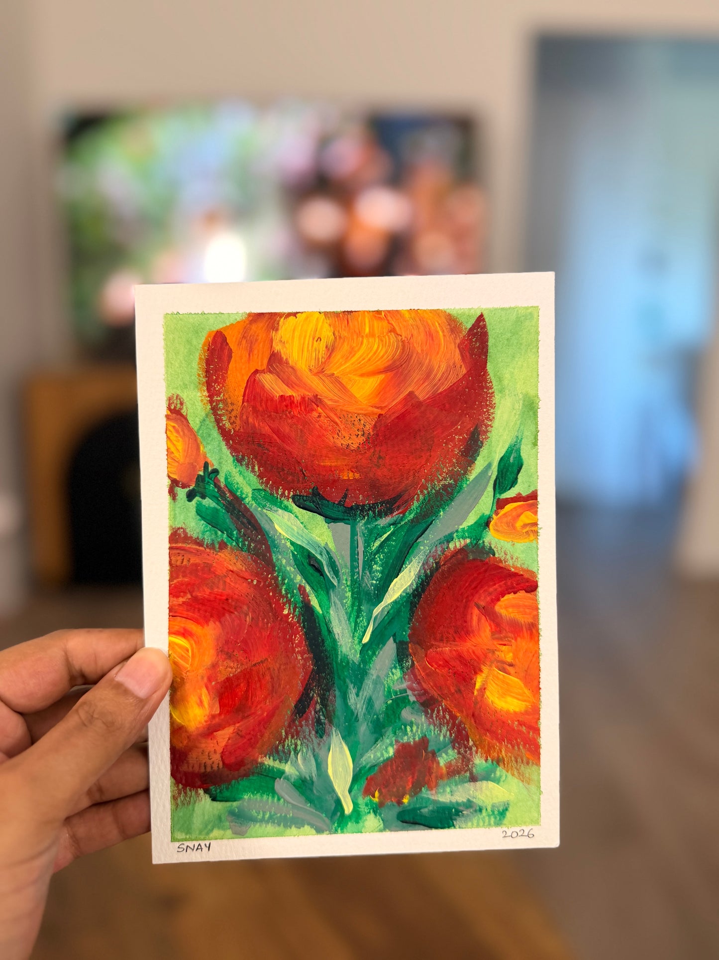 "The Fire That Stayed" Original Acrylic Painting Study on Paper (5" × 7") | Art by Snay
