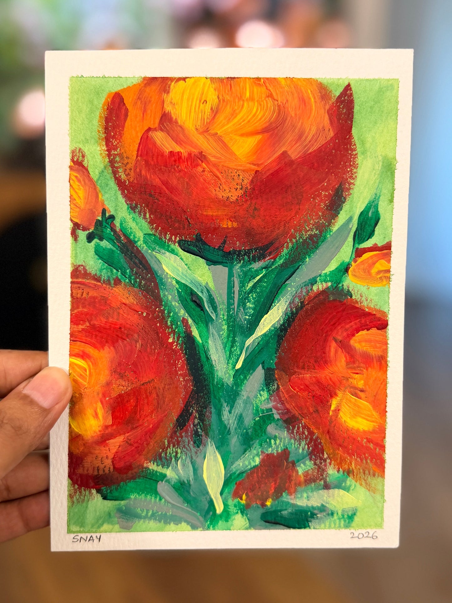 "The Fire That Stayed" Original Acrylic Painting Study on Paper (5" × 7") | Art by Snay
