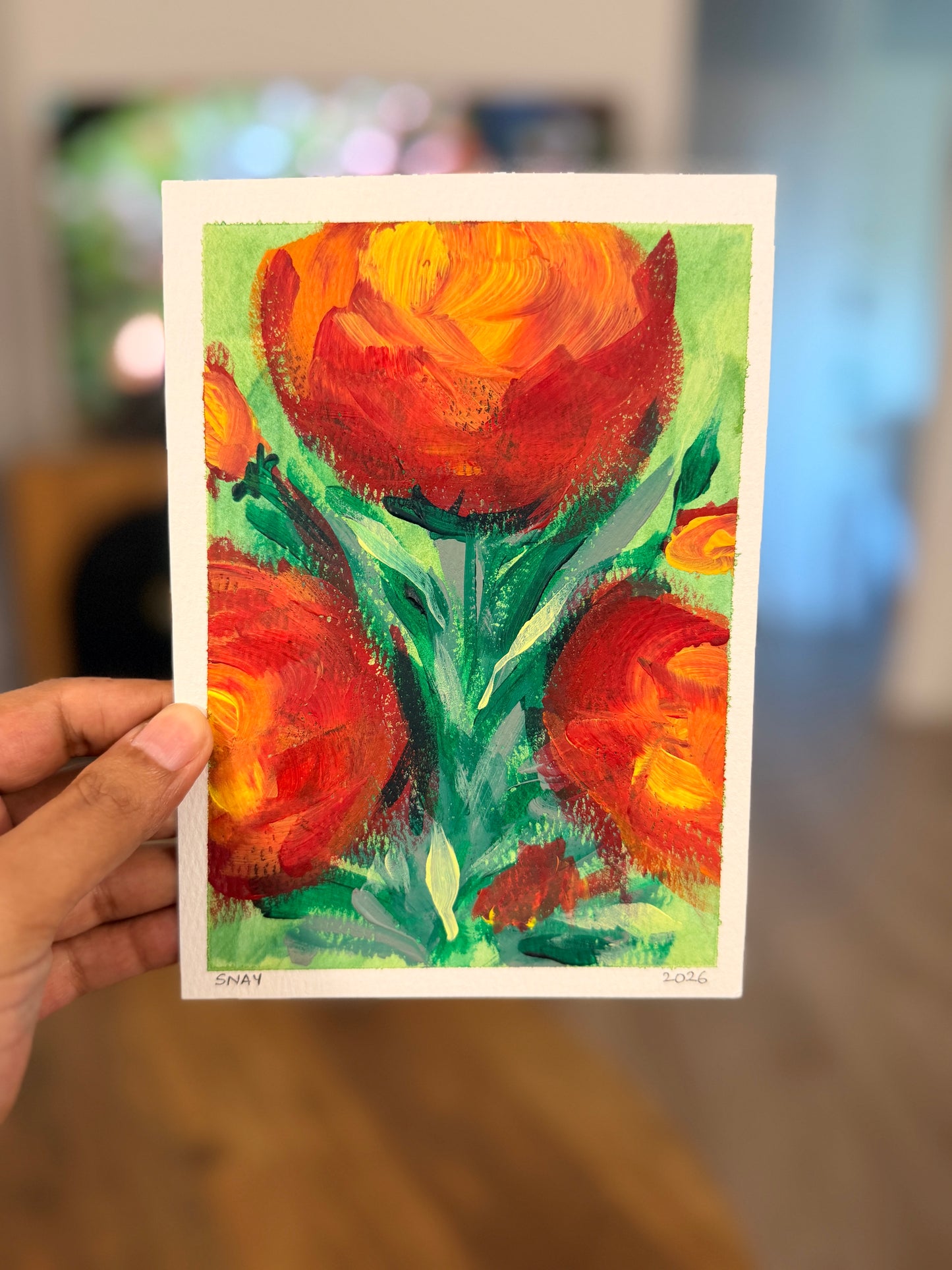 "The Fire That Stayed" Original Acrylic Painting Study on Paper (5" × 7") | Art by Snay