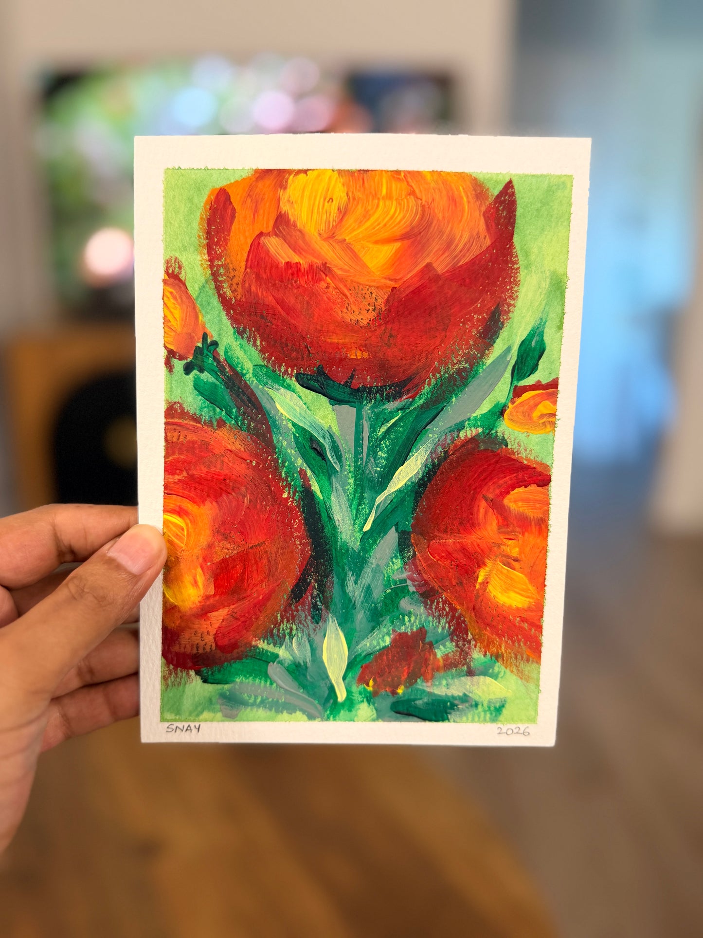 "The Fire That Stayed" Original Acrylic Painting Study on Paper (5" × 7") | Art by Snay
