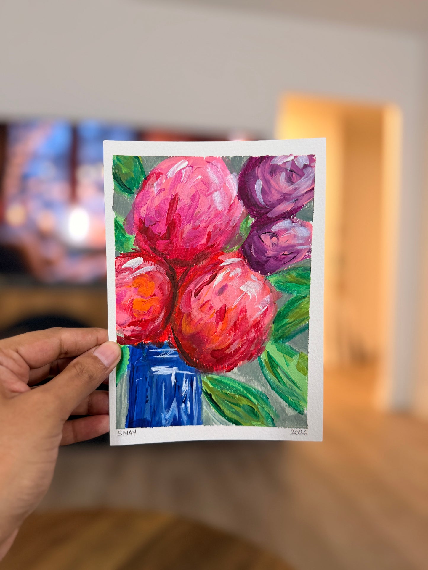 "Sunday Flowers" Original Acrylic Painting Study on Paper (5" × 7") | Art by Snay