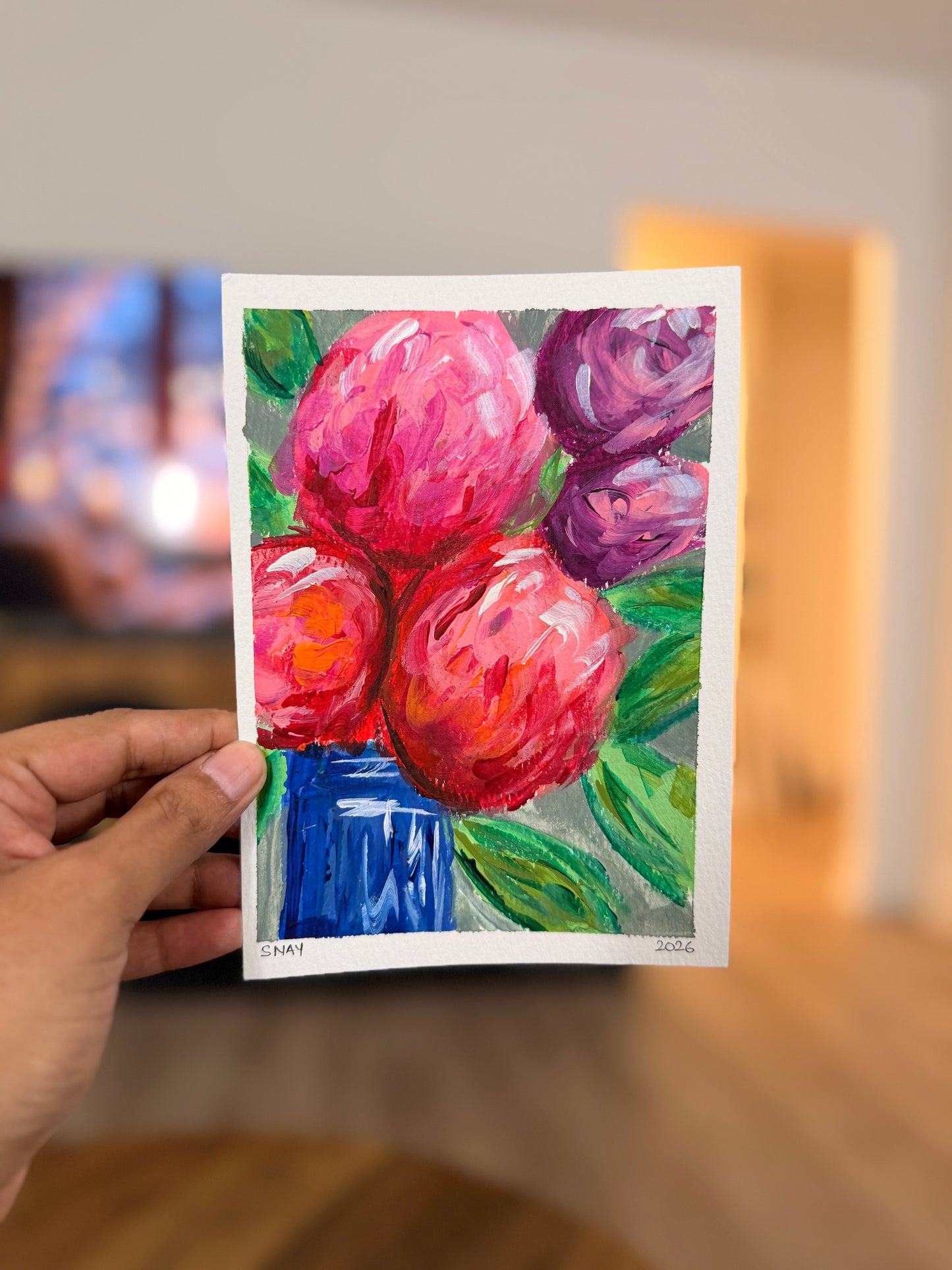 "Sunday Flowers" Original Acrylic Painting Study on Paper (5" × 7") | Art by Snay