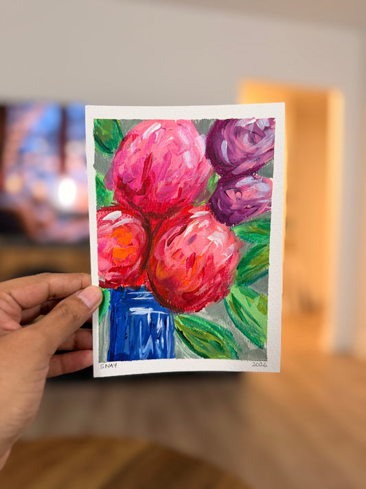 "Sunday Flowers" Original Acrylic Painting Study on Paper (5" × 7") | Art by Snay