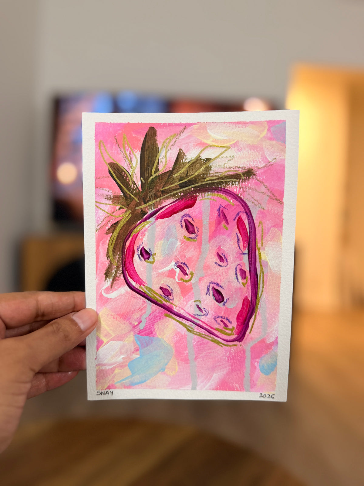 "Strawberry Fields 1" Original Acrylic Painting Study on Paper (5" × 7") | Art by Snay