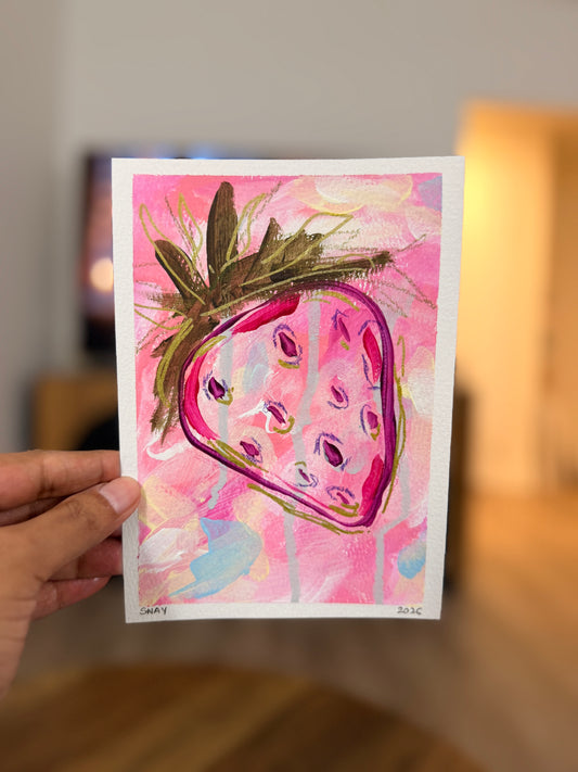 "Strawberry Fields 1" Original Acrylic Painting Study on Paper (5" × 7") | Art by Snay