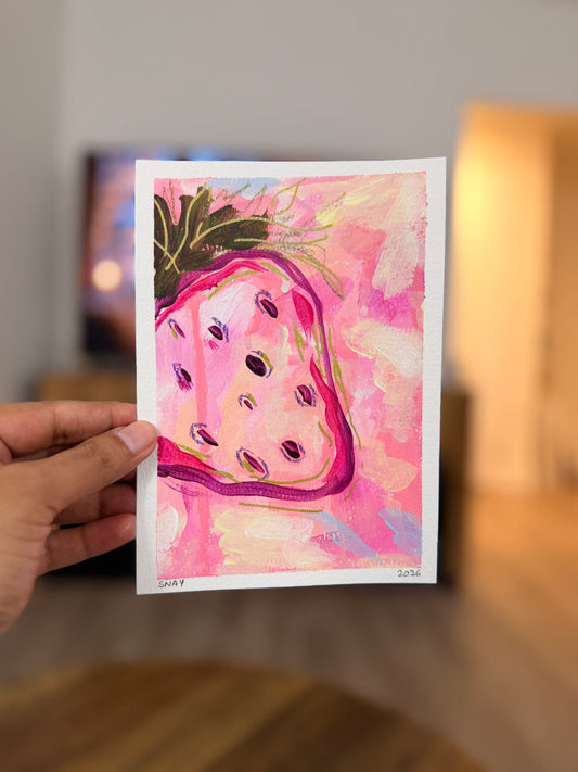 "Strawberry Fields 2" Original Acrylic Painting Study on Paper (5" × 7") | Art by Snay