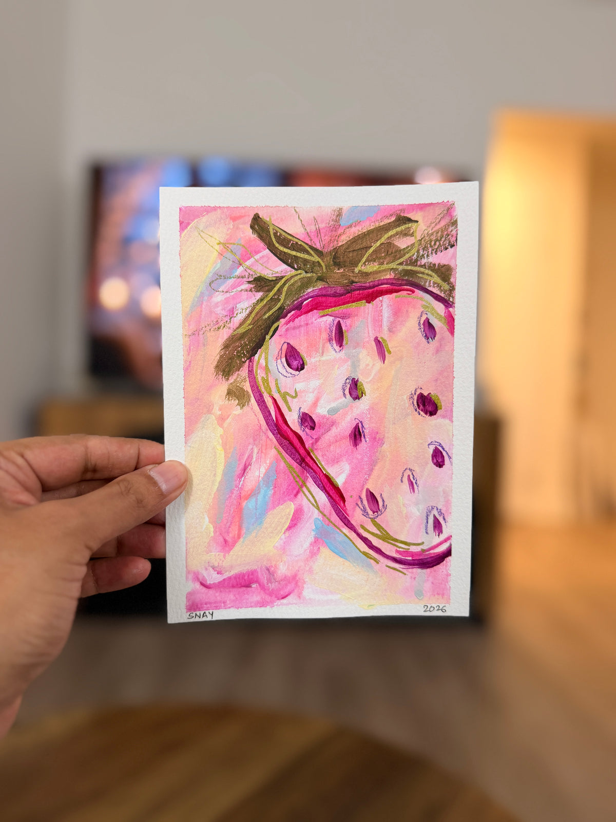 "Strawberry Fields 3" Original Acrylic Painting Study on Paper (5" × 7") | Art by Snay