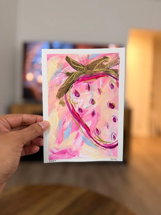 "Strawberry Fields 3" Original Acrylic Painting Study on Paper (5" × 7") | Art by Snay