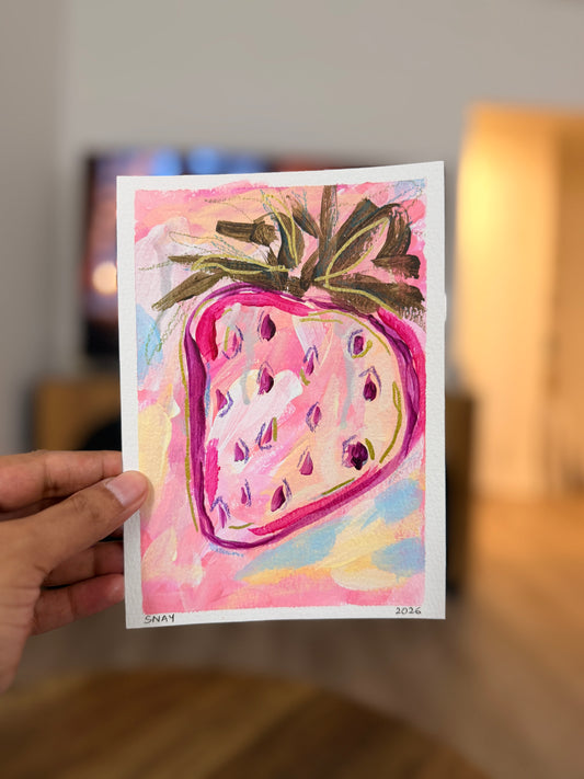 "Strawberry Fields 4" Original Acrylic Painting Study on Paper (5" × 7") | Art by Snay