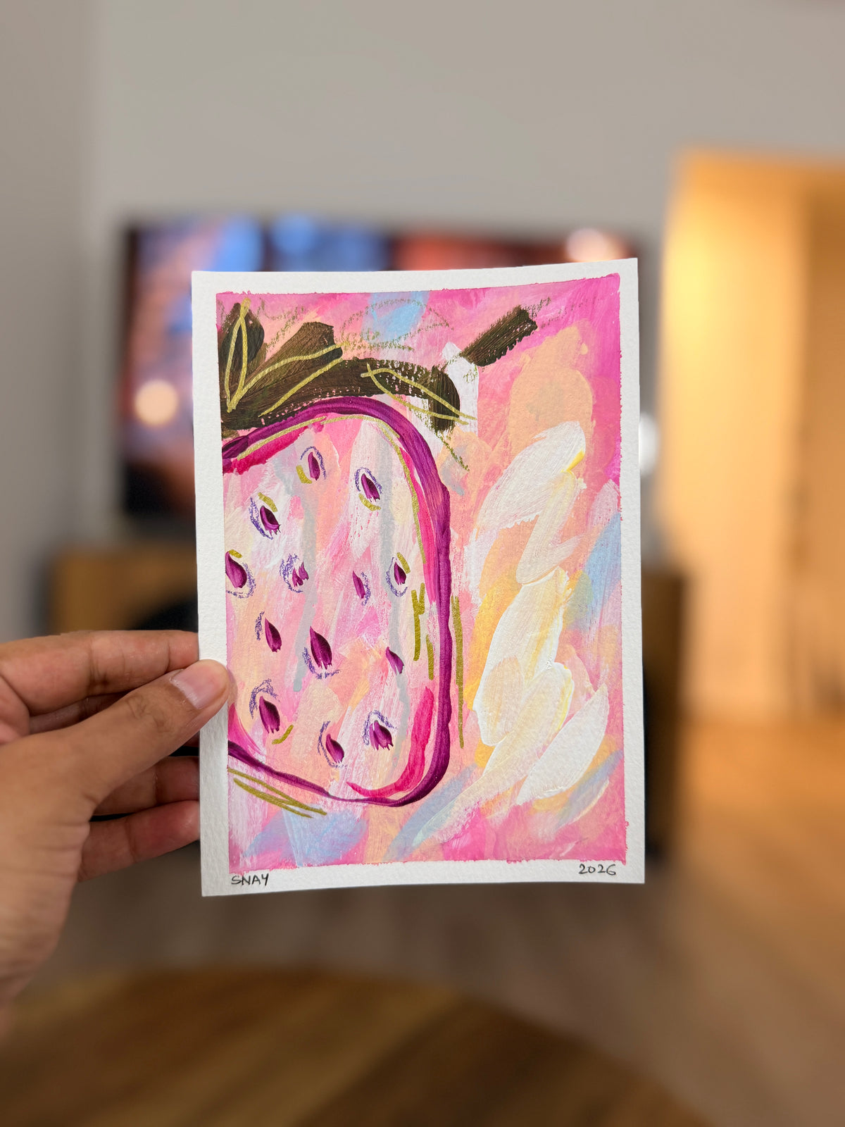 "Strawberry Fields 5" Original Acrylic Painting Study on Paper (5" × 7") | Art by Snay