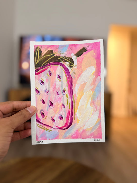 "Strawberry Fields 5" Original Acrylic Painting Study on Paper (5" × 7") | Art by Snay