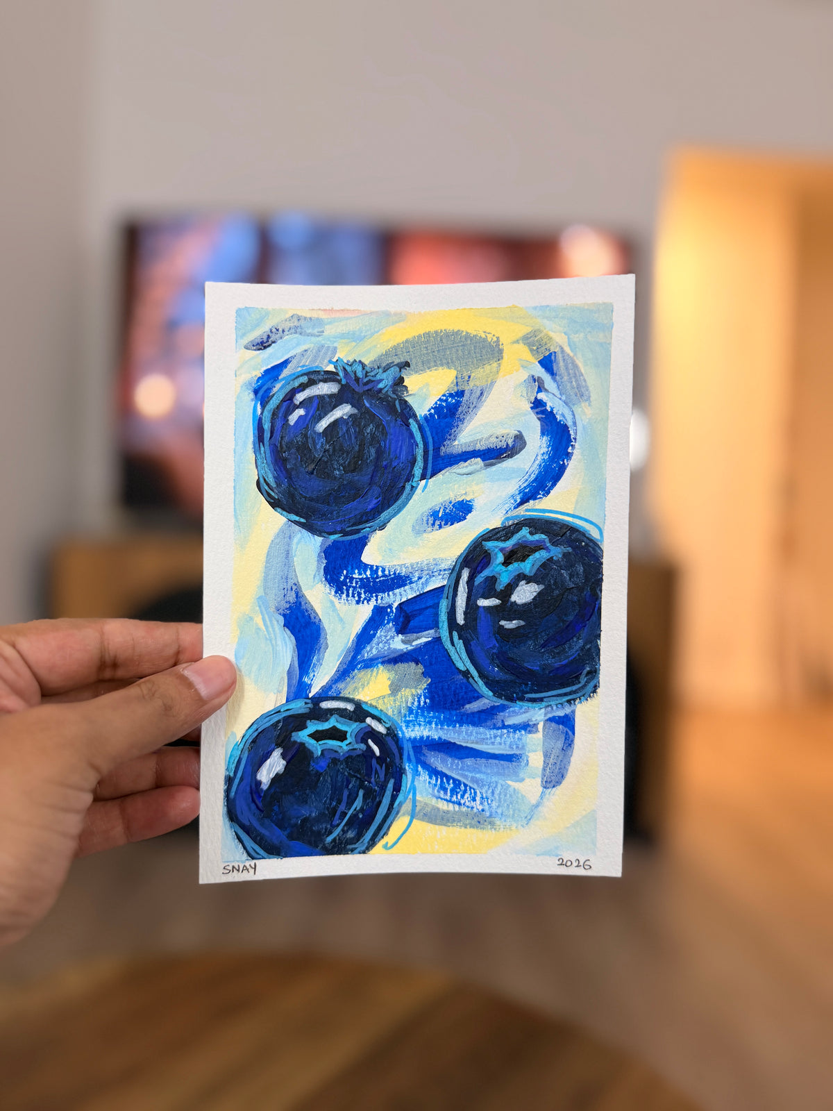 "Blueberry Crumbs 1" Original Acrylic Painting Study on Paper (5" × 7") | Art by Snay