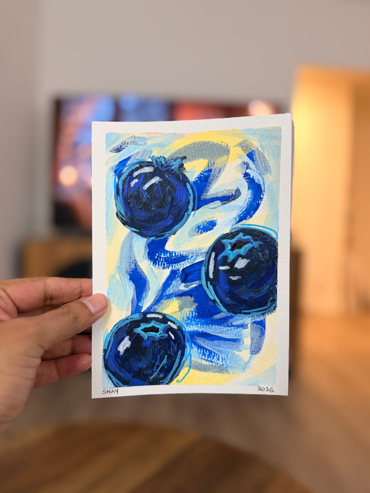 "Blueberry Crumbs 1" Original Acrylic Painting Study on Paper (5" × 7") | Art by Snay