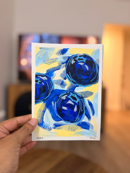 "Blueberry Crumbs 2" Original Acrylic Painting Study on Paper (5" × 7") | Art by Snay