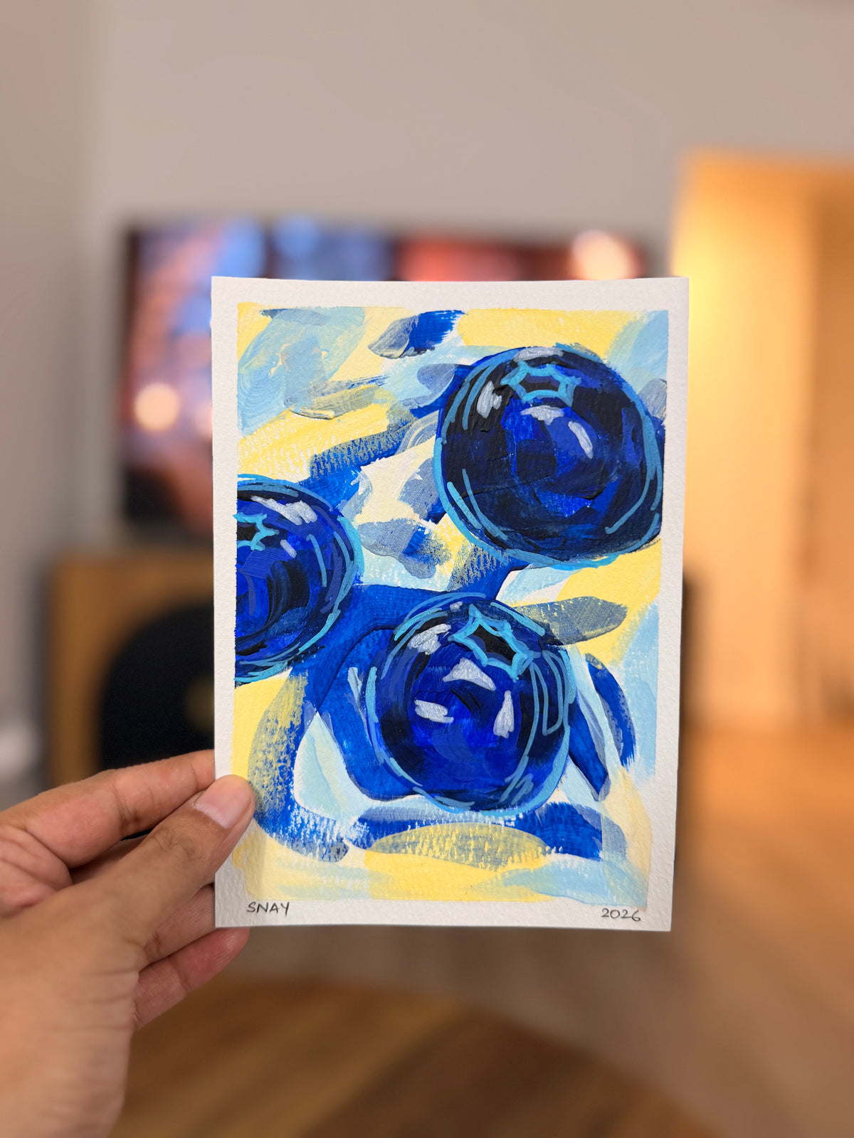 "Blueberry Crumbs 2" Original Acrylic Painting Study on Paper (5" × 7") | Art by Snay