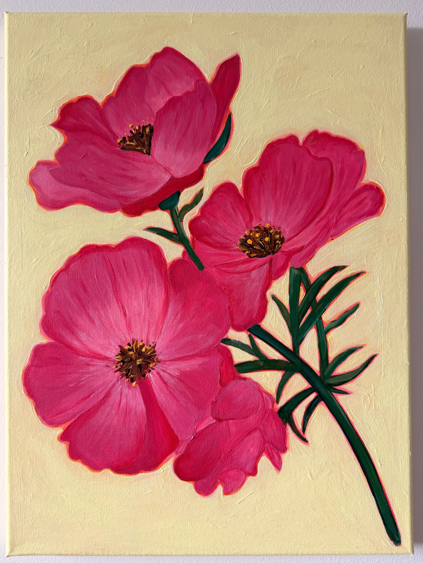Painting of pink flowers on a beige background