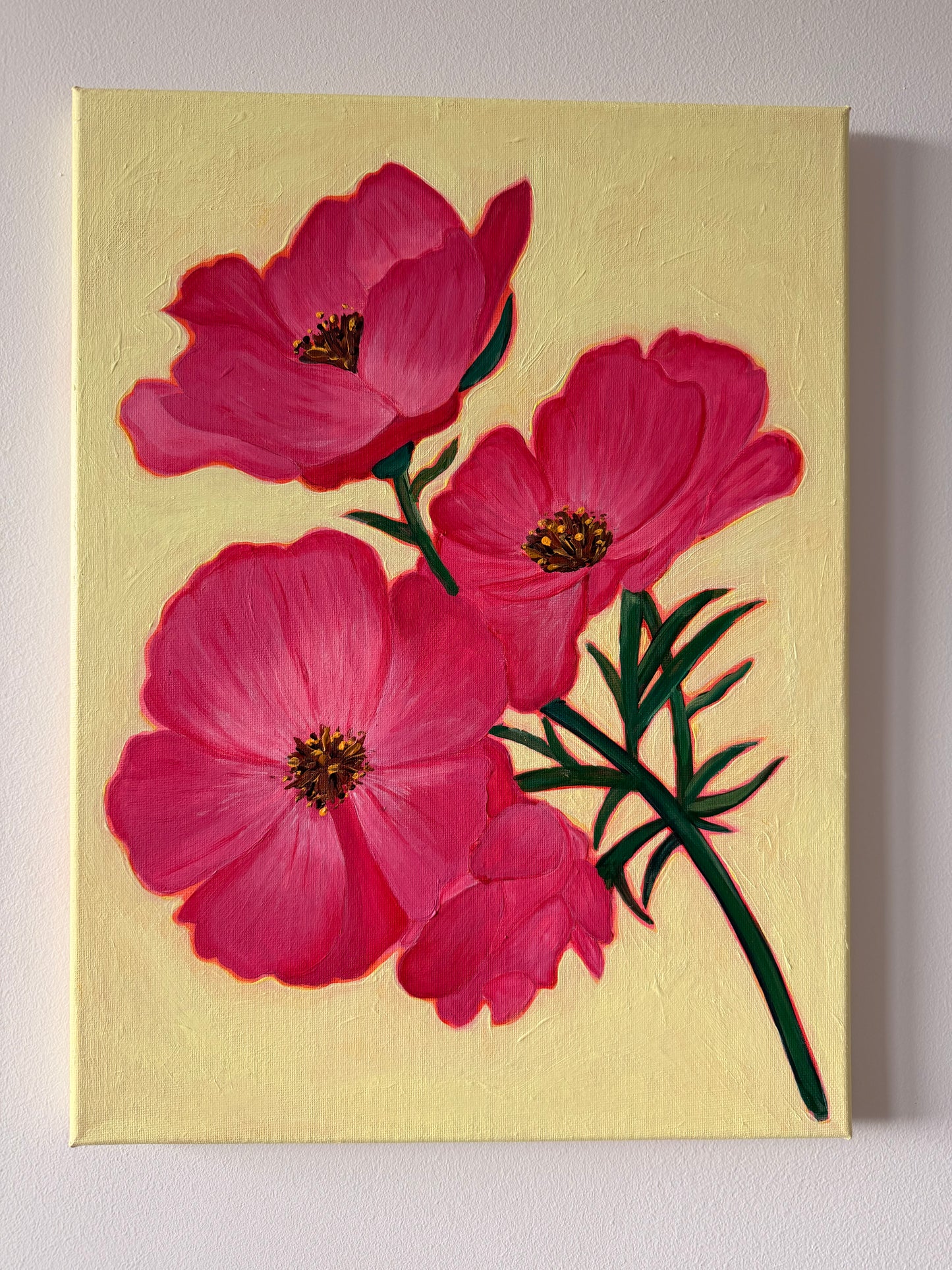 Painting of pink flowers on a beige background